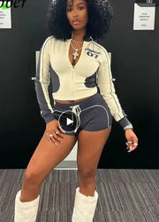 Women's Casual Sporty 2-Piece Jacket and Shorts Set