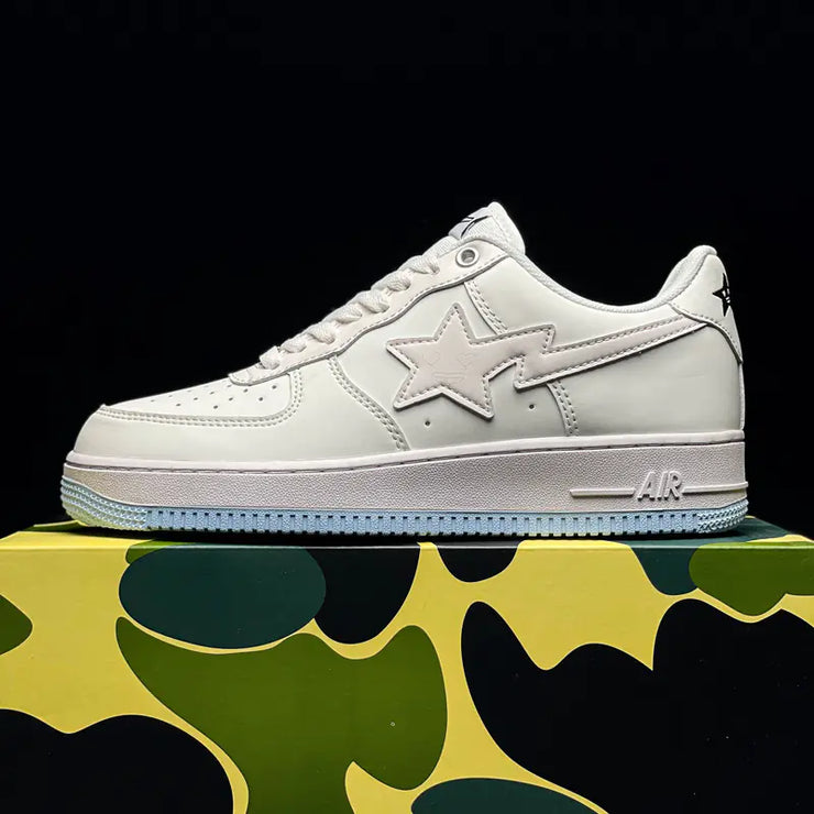 Air Force One Pure White Sneakers in Bone and Ice Blue