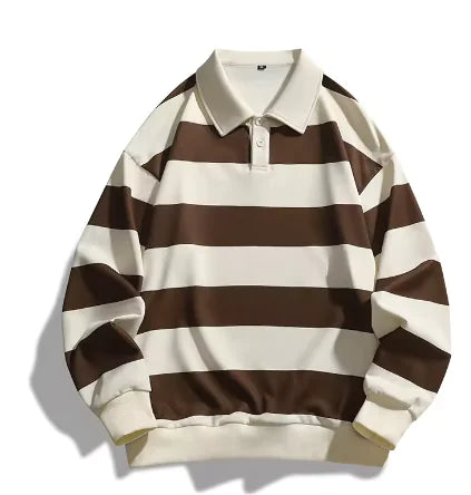 Varsity Stripe Polo Shirt - Casual Korean Style (One Piece)