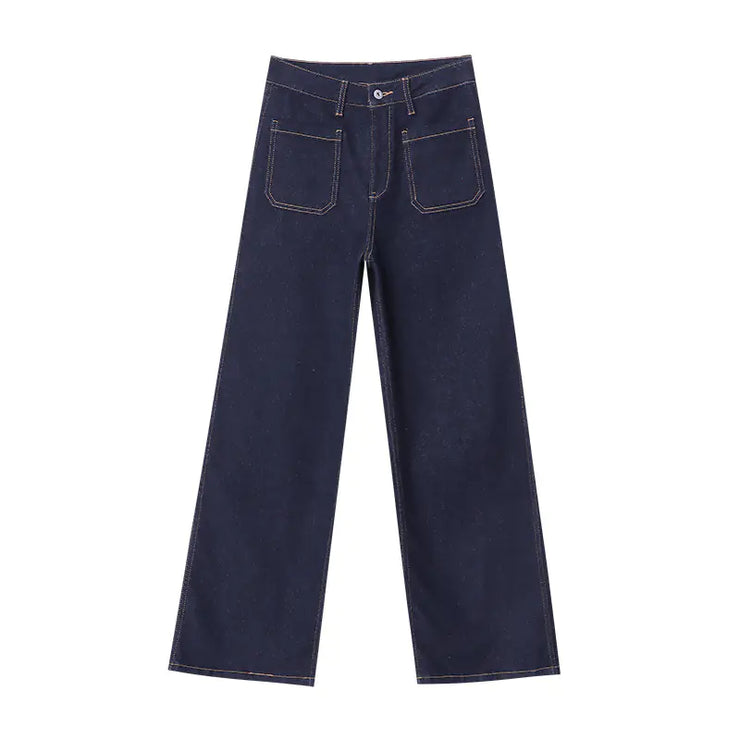 Retro Straight Leg Wide-Leg Jeans with Pockets SN4869