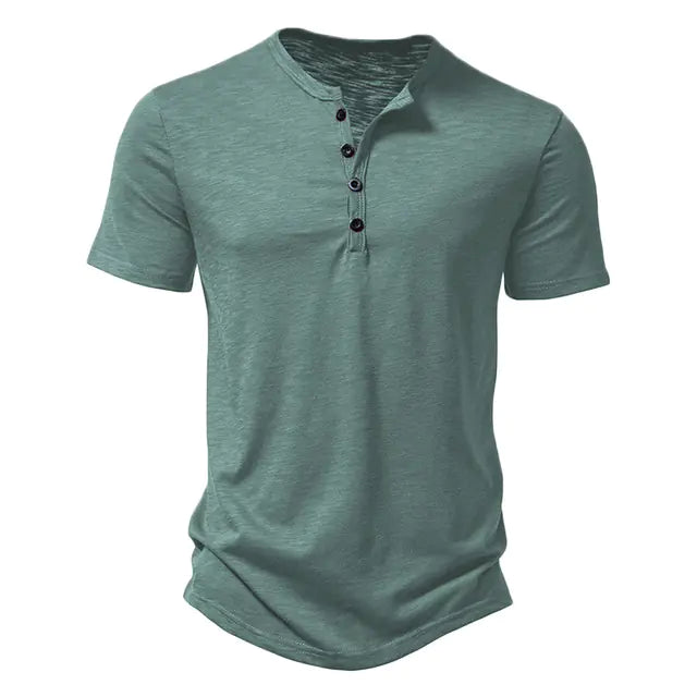 Cotton Henley Neck Summer Men&