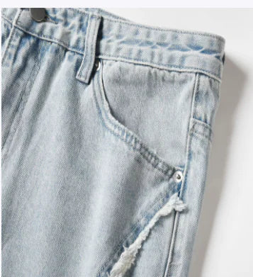 Ripped Frayed Stitching Baggy Jeans Pants