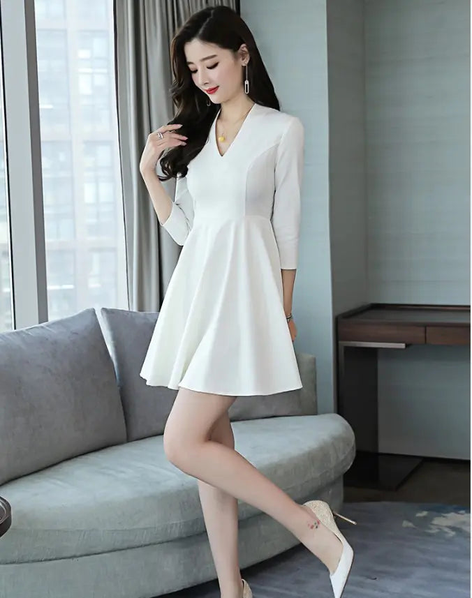 Spring Long Sleeve A-Line Dress with Lace Detail