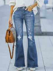 High Rise Distressed Ripped Bell Bottom Wide Leg Jeans
