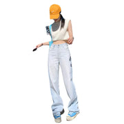 High Waisted Loose Draped Wide Leg Jeans for Women