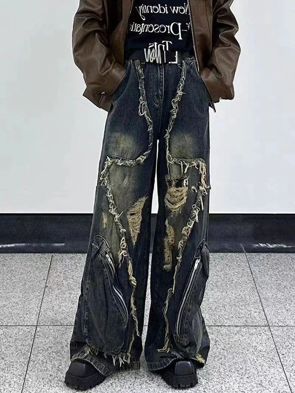 Distressed Retro Tasseled Heavy Niche Jeans