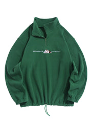 ZAFUL Mens Letter Graphic Sweatshirts Embroidered Fleece Drawstring Vintage Quarter Zip Pullover Sweatshirt(1-Deep Green M)