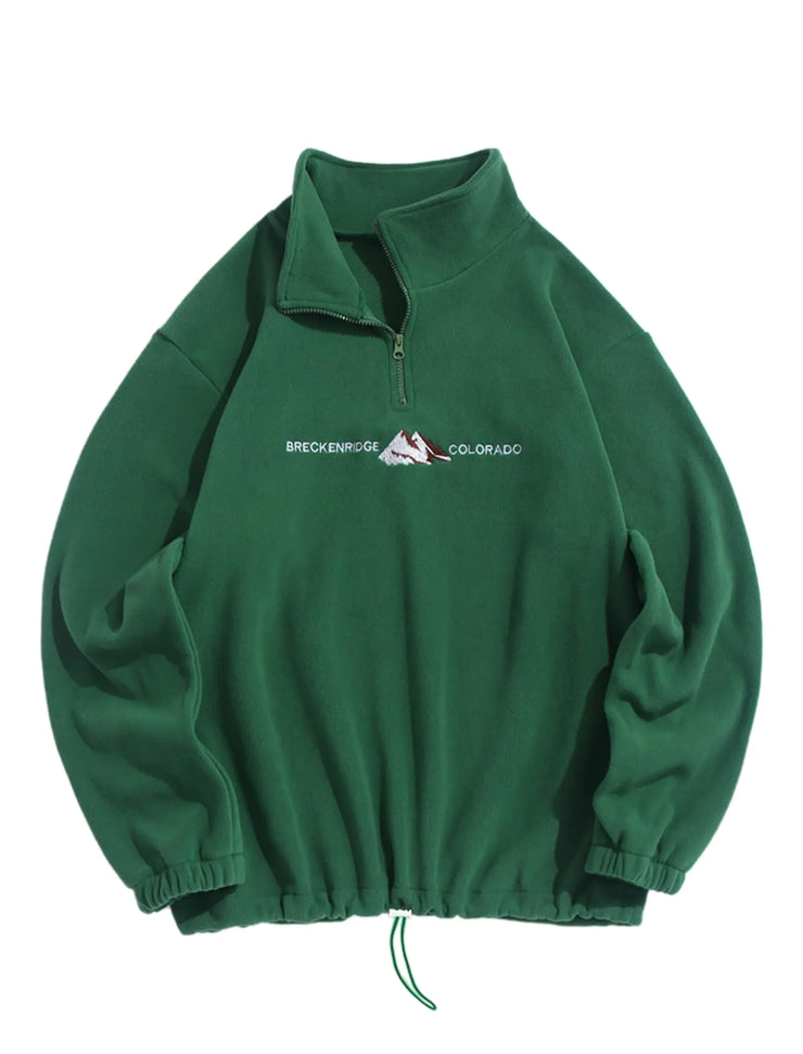 ZAFUL Mens Letter Graphic Sweatshirts Embroidered Fleece Drawstring Vintage Quarter Zip Pullover Sweatshirt(1-Deep Green M)