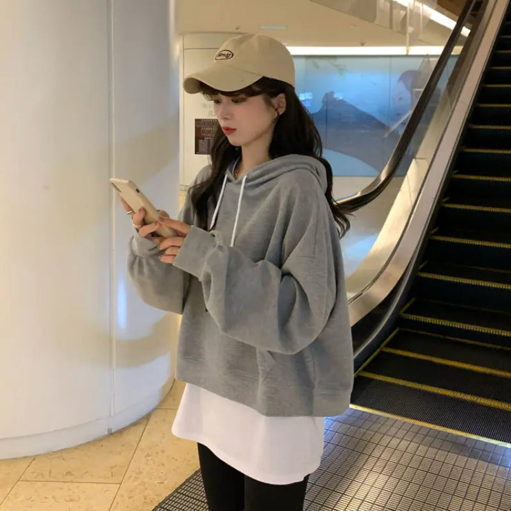 Solid Color Cropped Hooded Sweater Jacket for Women