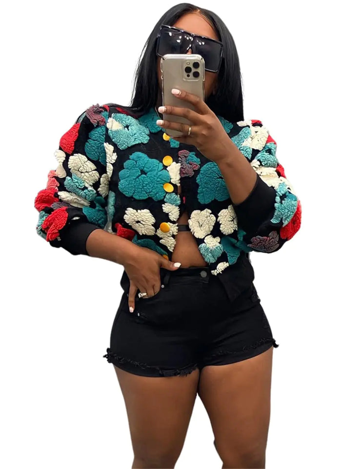 OLAMIOSO Women Cropped Bomber Jacket