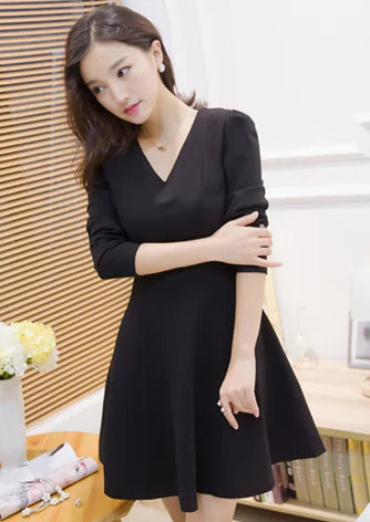 Spring Long Sleeve A-Line Dress with Lace Detail