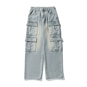 Workwear Multi-pocket Design Jeans Men's Distressed Washed Retro