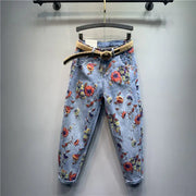 Casual Baggy Jeans with Floral Print for Harem Fashion