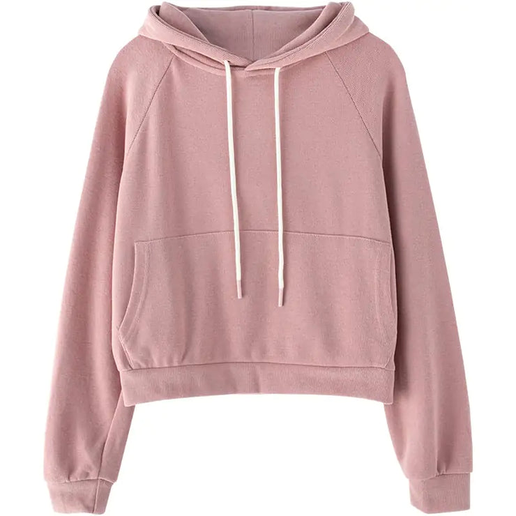 Solid Color Cropped Hooded Sweater Jacket for Women
