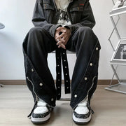 Men's Vintage Loose High Jeans with Button Design