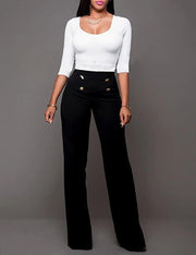 Trendy Women's Tailored Straight Leg Pants with Buttons