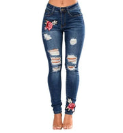 Stylish Ripped Embroidered High Stretch Jeans