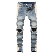 Men's Retro White Striped Ripped Jeans