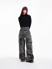 Retro Multi Pocket Jeans for Work Style Design