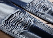 Men's Plus Size Stretch Motorcycle Patch Jeans