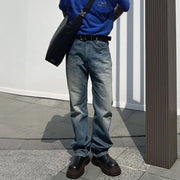Washed Old Blue Stitching Straight Slim Jeans