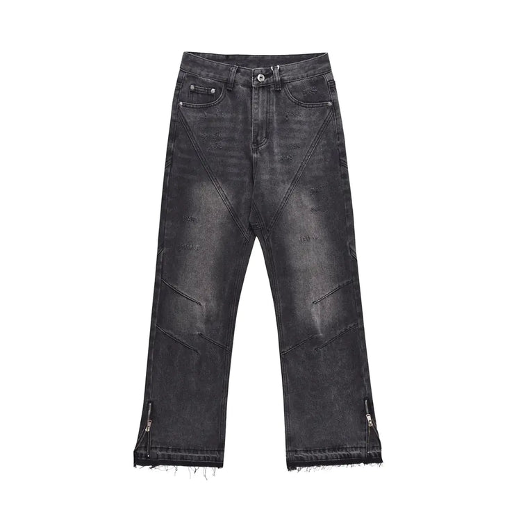 Loose-Fit Washed-Out Jeans with Punk Design Details