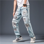Men's Retro Washed Patchwork Street Jeans