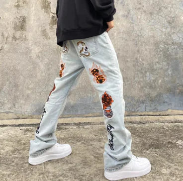 High Street Hip Hop Back Embroidered Jeans