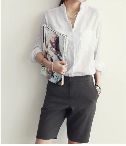 Linen Shirt, Casual Loose Thin Cotton-Linen Top