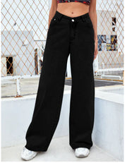 Blue High Waist Loose Fit Straight Leg Denim Jeans