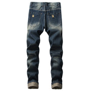 Men's Slim Fit Distressed Denim Jeans with Patches