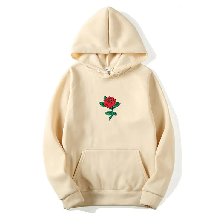 Rose Print Unisex Fashion Hooded Sweatshirt