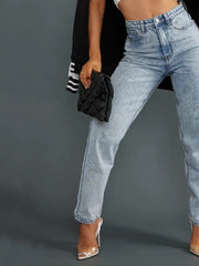 Casual Acid Washed Wide Leg Mom Jeans for Women