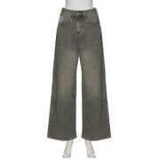 Women's Washed Gradient Retro Mid-Waist Jeans