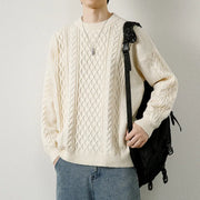 Twist Weave Round Neck Sweater For Men