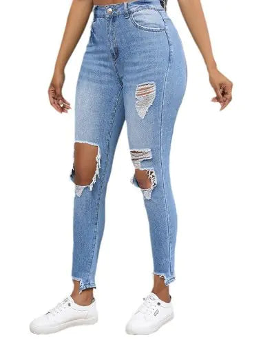 Stylish Ripped Embroidered High Stretch Jeans