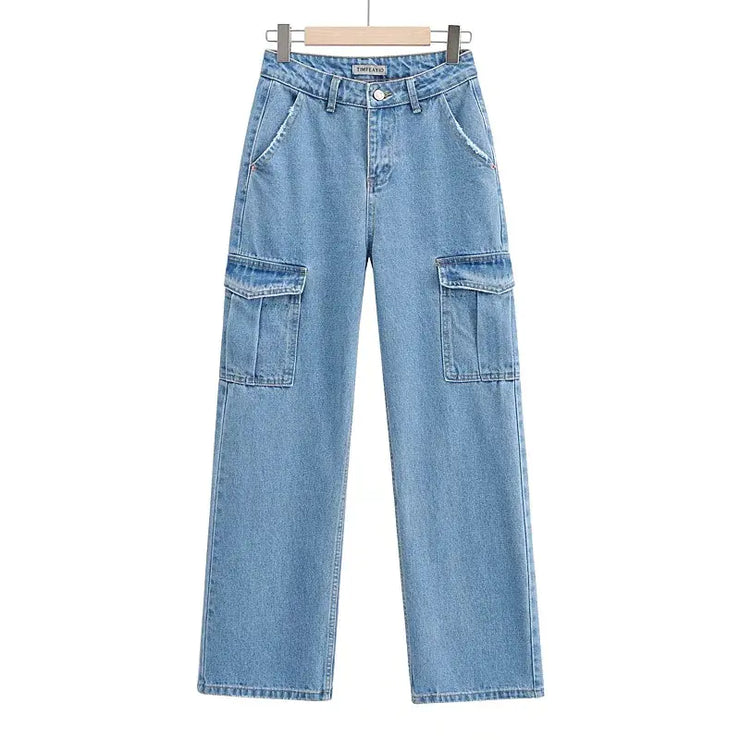 Washed Blue High Waist Wide-Leg Jeans for Women
