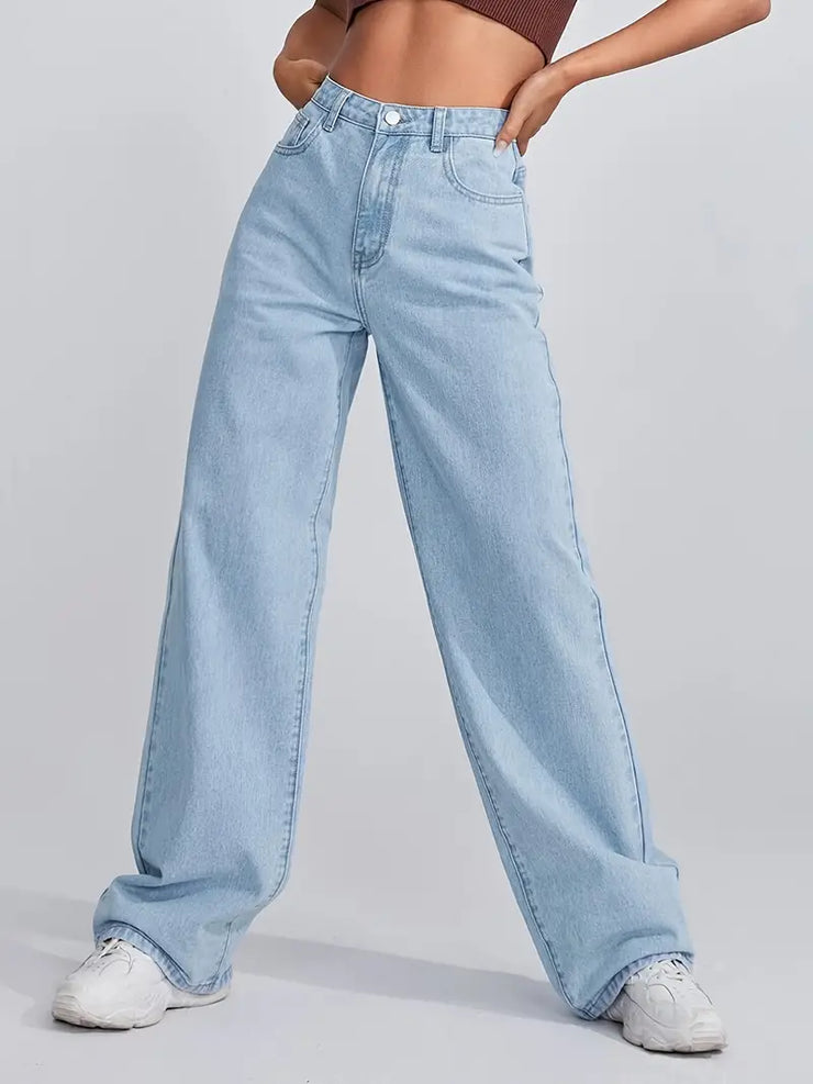 High Rise Butterfly Print Denim Jeans - Loose Fit