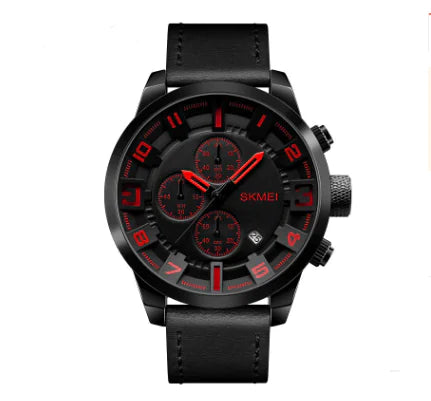 Quartz Three-Needle Watch with Leather Strap