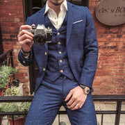 Men's Slim Fit Plaid Three-Piece Suit Set (Plus Size)