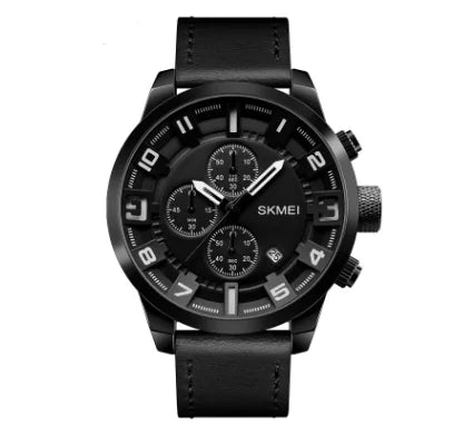 Quartz Three-Needle Watch with Leather Strap