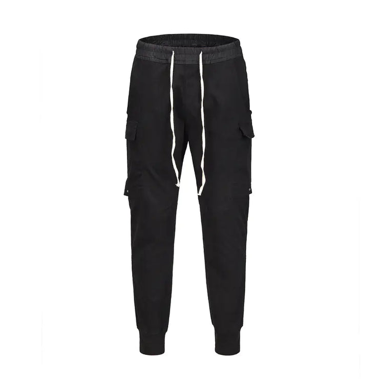 3D Tailored Slim Fit Multi-Pocket Pants with Elastic Waist