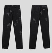 Retro Black Jeans with Cross Hot Rhinestones