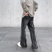 American Street Style Washed Distressed Wide Leg Jeans