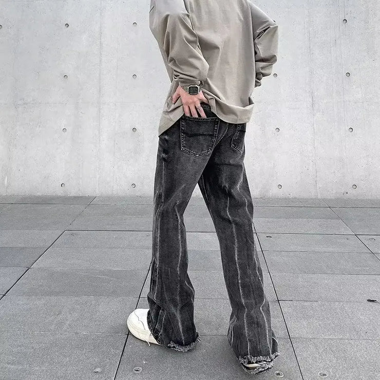 American Street Style Washed Distressed Wide Leg Jeans