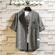 Casual Men's Loose Shirt with Pockets and Stand Collar