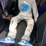 Men's Stylish Loose Jeans with Custom Print Design