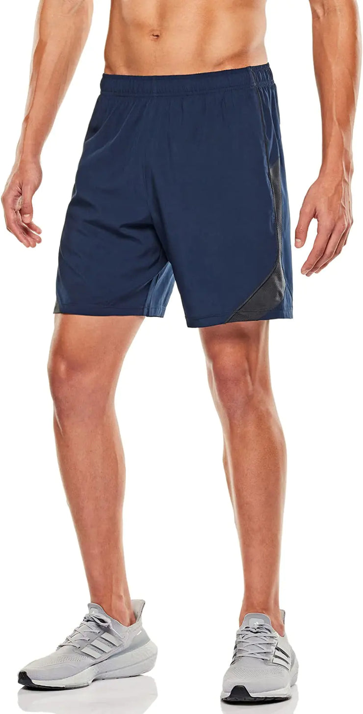 TSLA Mens Active Running Shorts Training Exercise Workout Shorts Quick Dry Gym Athletic Performance Shorts with Pockets 7 Inch Rear Zip Pocket Navy X-Small