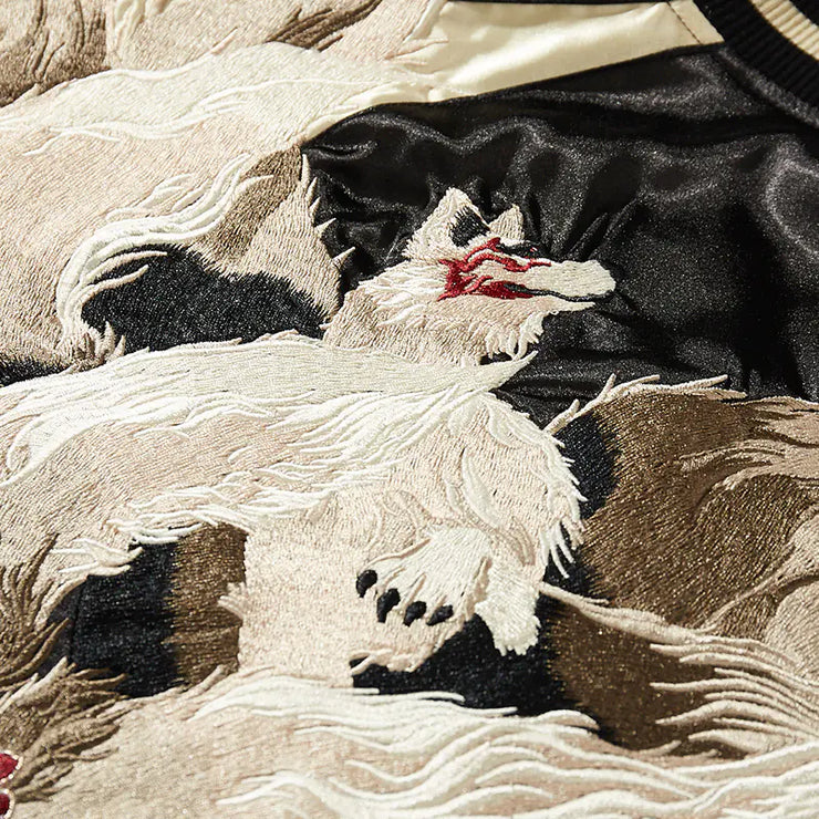 Japanese Dragon Embroidered Bomber Jacket for Men