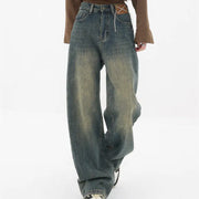 Distressed High Waist Loose Wide-Leg Straight Jeans